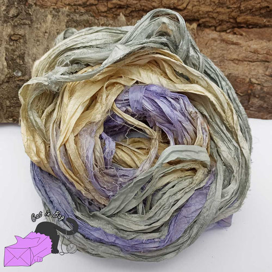 Iris, recycled sari silk ribbons