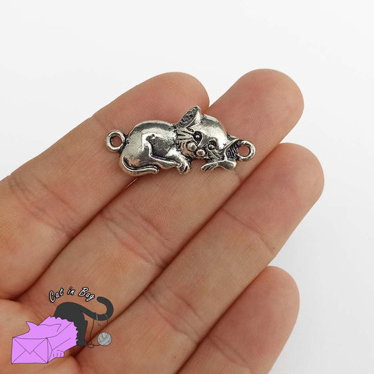 2 Charms connector with sleeping cat