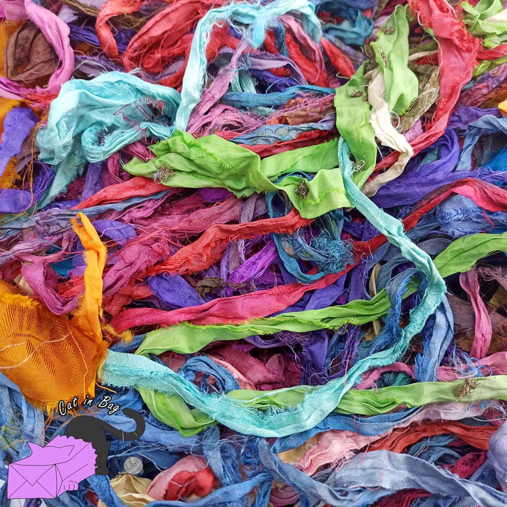 200 gr mixed colour of indian sari silk ribbons