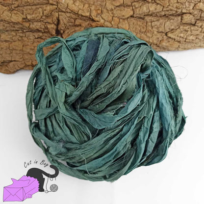 Pine Tree, recycled sari silk ribbons