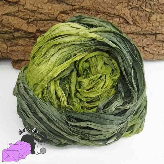 Fresh grass, recycled sari silk ribbons